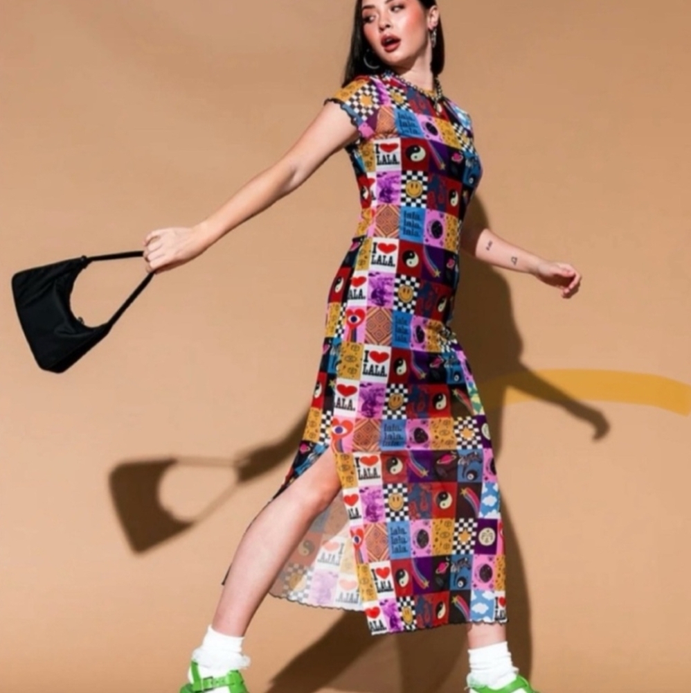 NWT - Dressed in LaLa “LaLa World” Patchwork Mad About You Mesh Dress